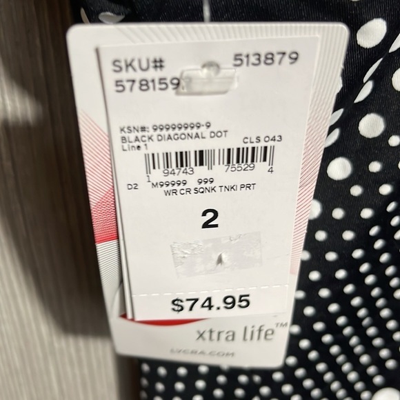 Lands’ End Black and White Polka Dot Square Neck Tankini‎ Top Size 2 NWT - Picture 6 of 7